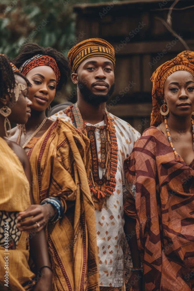 Naklejka premium cropped shot of a group of people in traditional african clothes