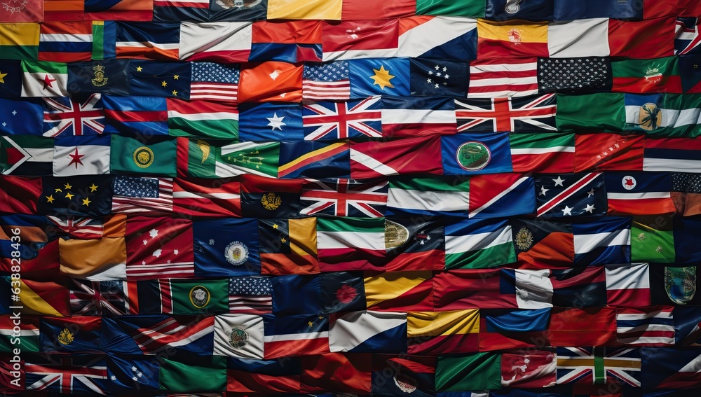 Background of many flags of the world. The concept of international relations. - obrazy, fototapety, plakaty 