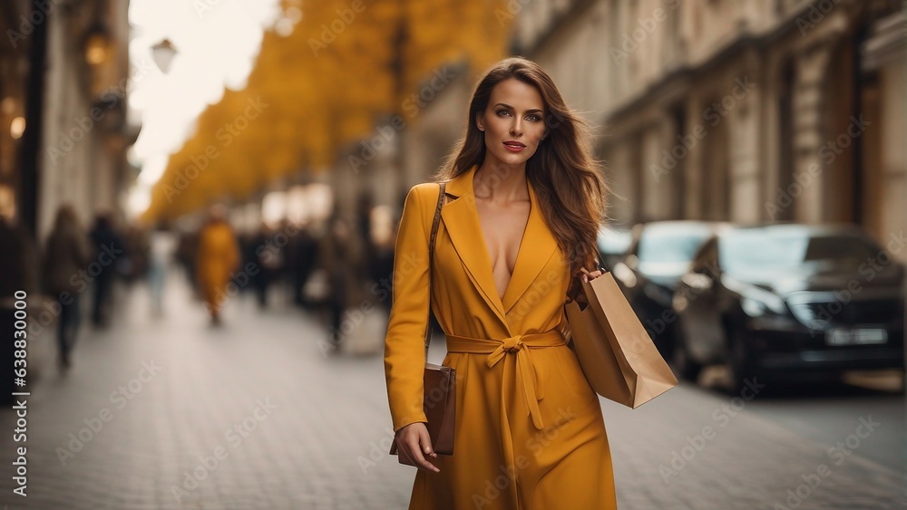 Woman in Autumn Fall in coat walking park