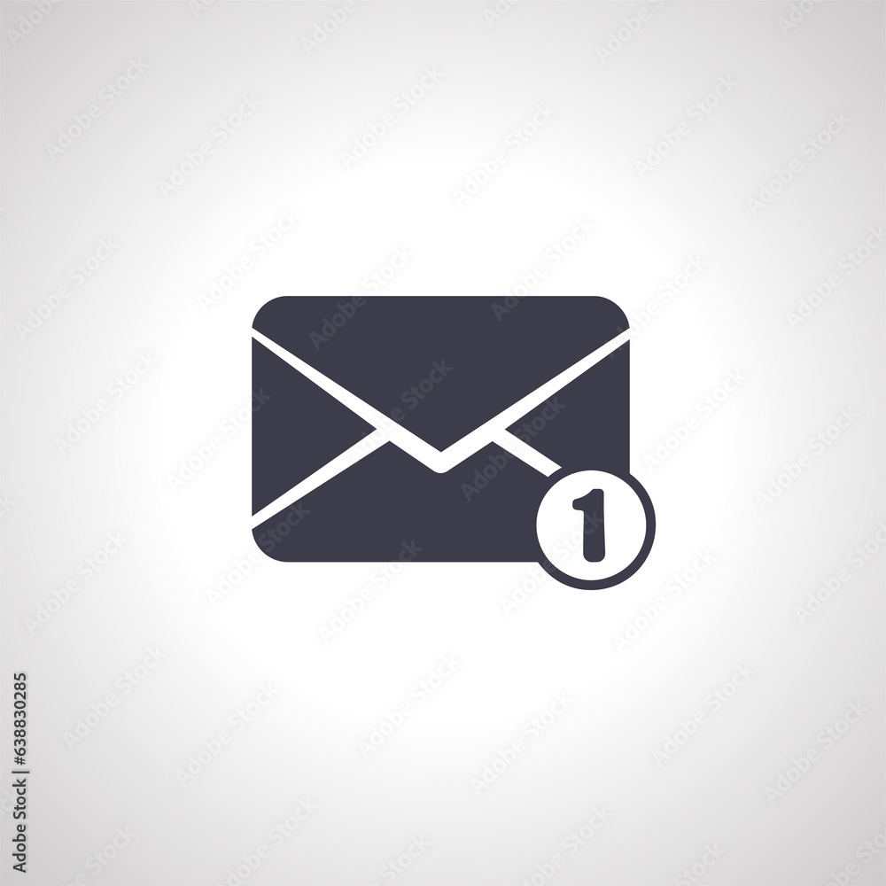 One new incoming message envelope with notification icon One new incoming message envelope with notification icon