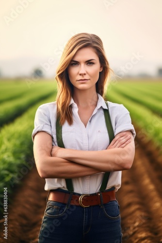 shot of a young farm manager standing in an agriculture field with her arms folded