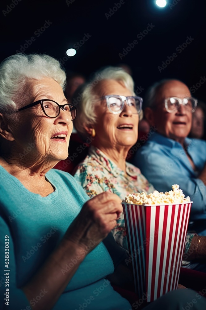 shot of a group of seniors going out for a movie night