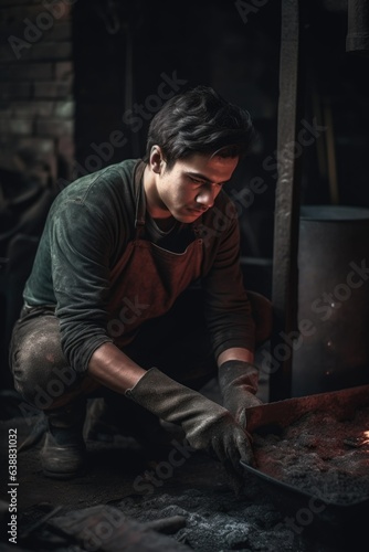 shot of a young man working at an iron foundry
