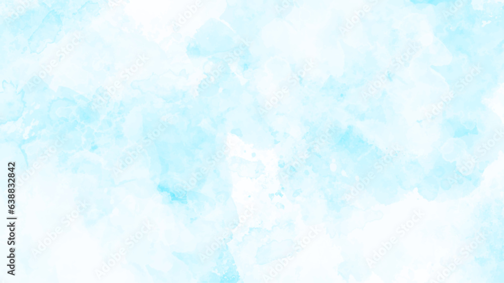 Vector watercolor texture with white clouds and blue sky for cards. Blue sky and clouds, hand painted abstract watercolor texture background.