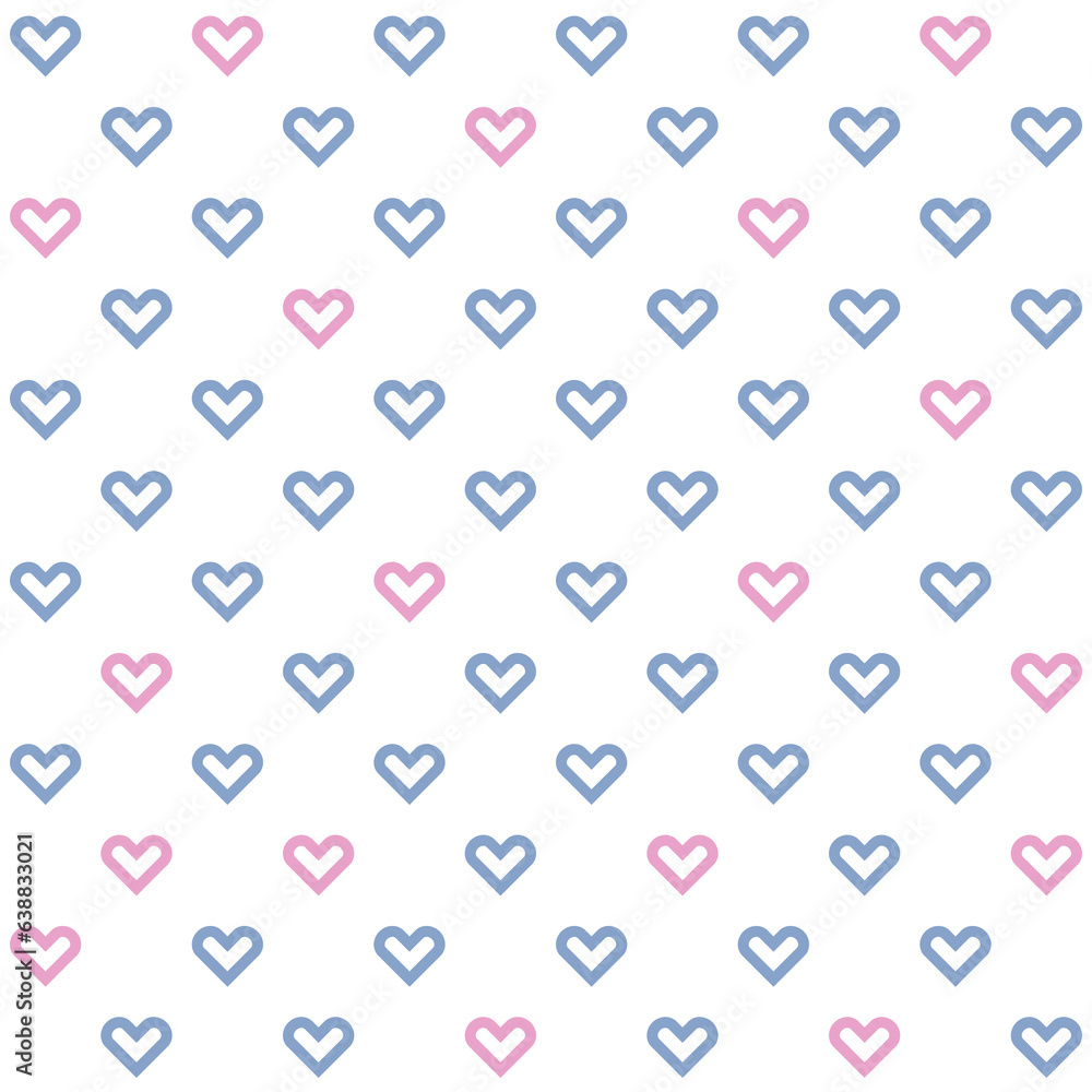 blue and pink heart on white background, heart seamless pattern, beautiful heart background. blue and pink heart on white background, heart seamless pattern, beautiful heart background.