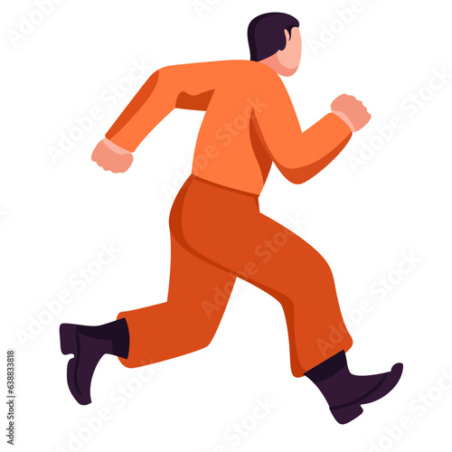 Prisoner running and escaping wearing orange jumpsuit flat style vector illustration, captive, convict, detainee, hostage, con, or culprit running flat style stock vector image