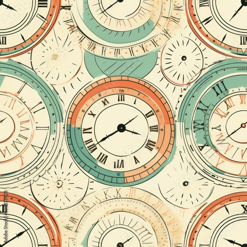 Clock illustration pattern banner. Generate Ai