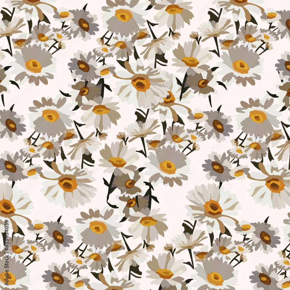 Pattern with watercolor daisies