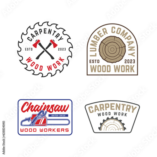 set carpentry wood work badge logo vector illustration. for printing, stickers, labels, company logos