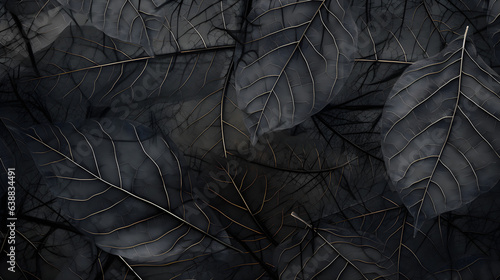 macro shot detail of black leaves texture, veins on the leaf surface