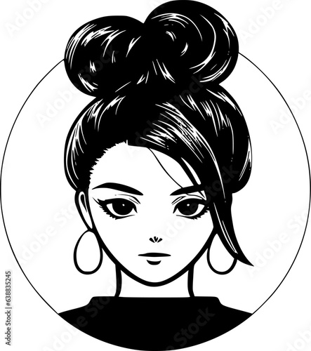 Messy Bun | Black and White Vector illustration