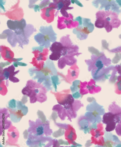 Seamless blur pattern with flowers. Fuzzy floral seamless repeat pattern. Color blurred abstract flowers in trendy style. 
