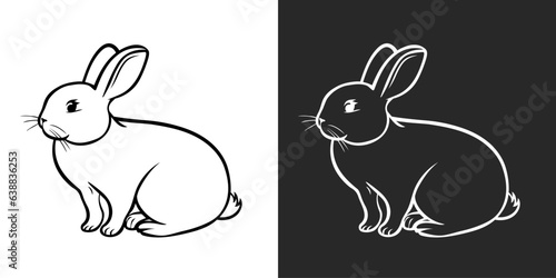 Line art bunny illustration. Cute rabbit with black and white thin lines. Adorable cute animal illustration contour drawing. Minimal bunny line art doodle. Farm rabbit logo concept.