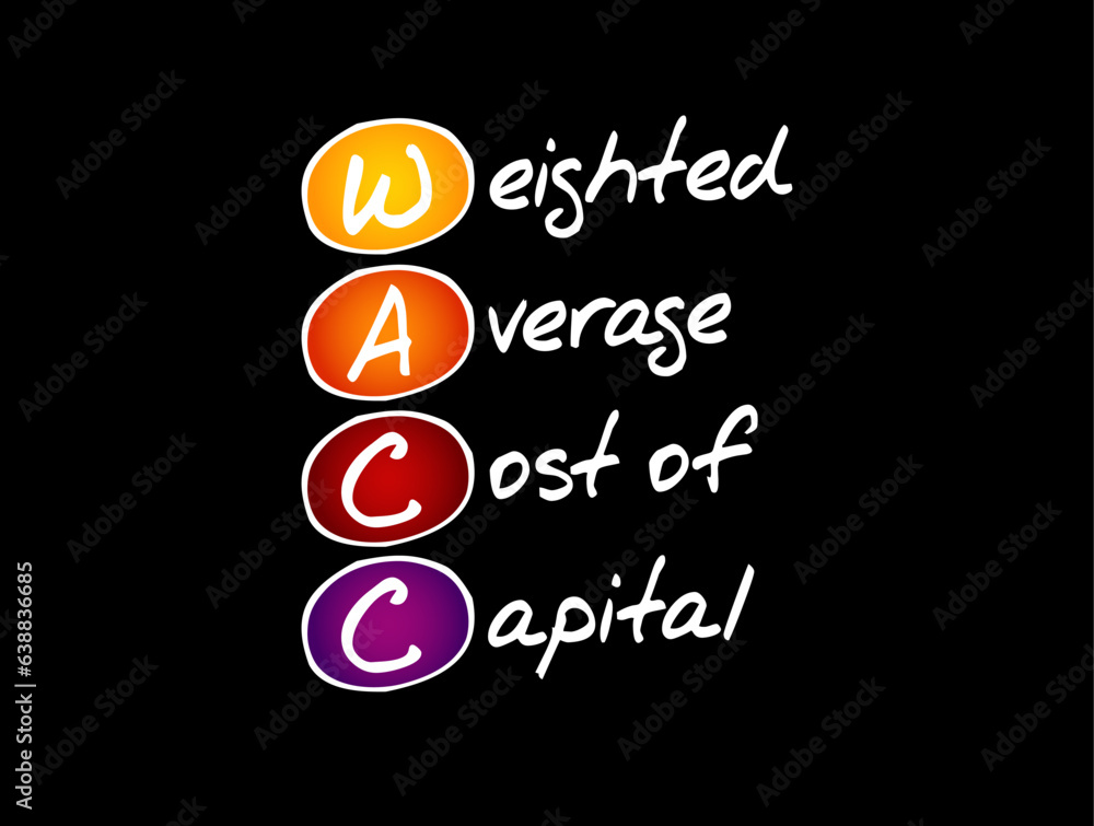 WACC Weighted Average Cost of Capital - rate that a company is expected to pay on average to all its security holders to finance its assets, acronym text concept background WACC Weighted Average Cost of Capital - rate that a company is expected to pay on average to all its security holders to finance its assets, acronym text concept background
