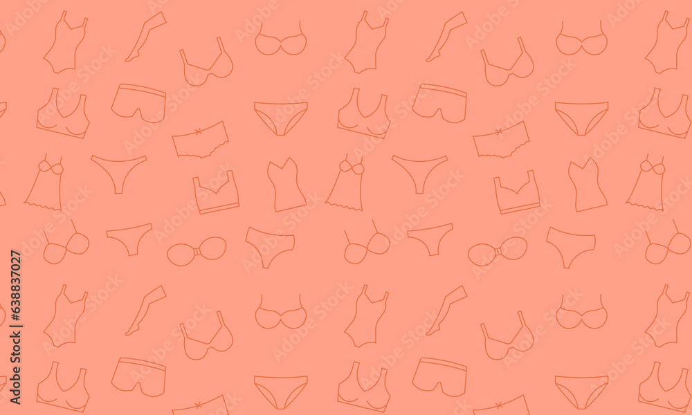 seamless pattern with women's underwear, icons of bras, panties, shirts.	
