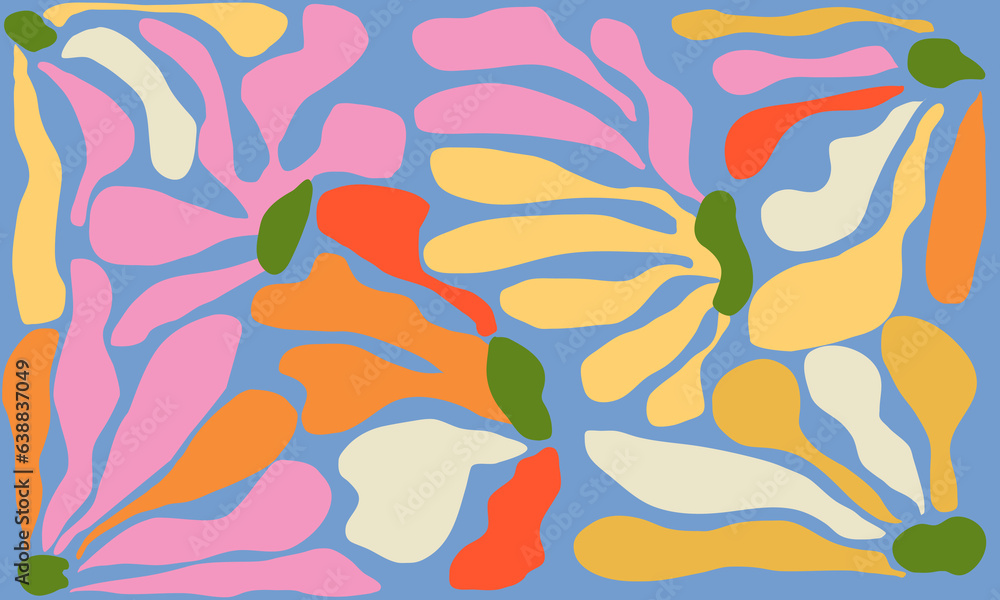 Groovy abstract flower art. Organic doodle shapes in trendy naive retro hippie 60s 70s style. Contemporary poster and background. Floral botanic vector illustration in pink, yellow, orange colors. Groovy abstract flower art. Organic doodle shapes in trendy naive retro hippie 60s 70s style. Contemporary poster and background. Floral botanic vector illustration in pink, yellow, orange colors.