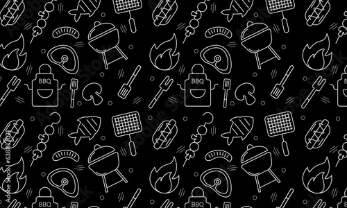 Seamless pattern with BBQ icons set. Vector illustration with summer barbecue elements collection.	