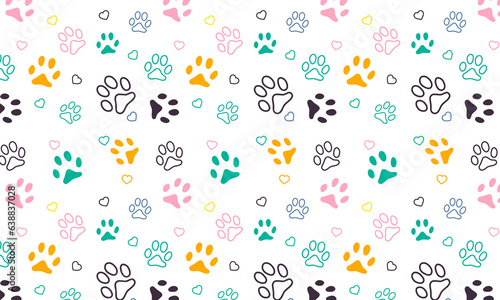 Vector seamless pattern with cat or dog footprints. Cute colorful print.
