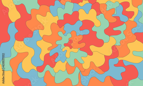 Groovy abstract art. Organic doodle shapes in trendy naive retro hippie 60s 70s style. Contemporary poster and background. Floral botanic vector illustration in pink, yellow, orange colors.