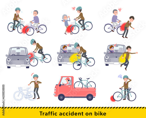 自転車事故に遭うブレザー男子学生のセット