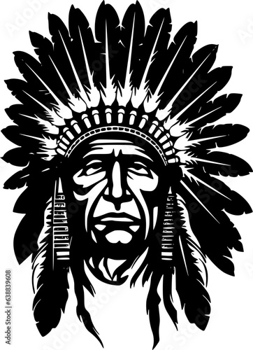Indian Chief | Black and White Vector illustration