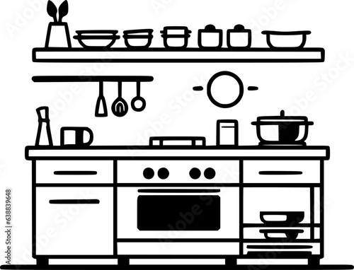 Kitchen - Black and White Isolated Icon - Vector illustration