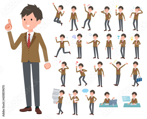 様々な感情表現をするブレザー男子学生のセット