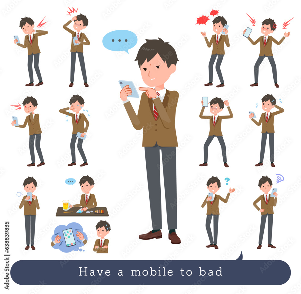 スマホを使って不幸せなブレザー男子学生のセット スマホを使って不幸せなブレザー男子学生のセット