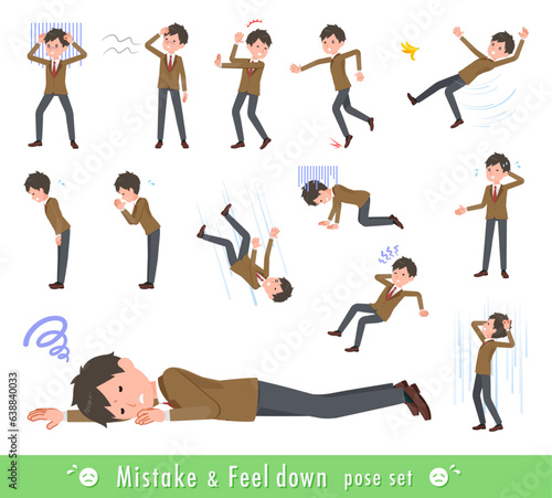 失敗と憂鬱を表現しているブレザー男子学生のセット