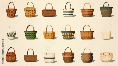 Wicker baskets, grocery wood Picnic baskets for lunch or dinner.Character Design Concept Art Book Illustration Video Game Digital Painting. CG Artwork Background. Generative AI. 