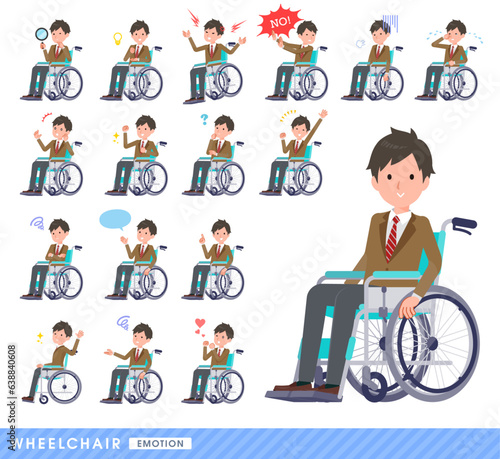 車椅子に乗るブレザー男子学生のセット