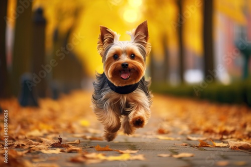 Happy Yorkshire Terrier Running in Autumn Park © Nick Alias