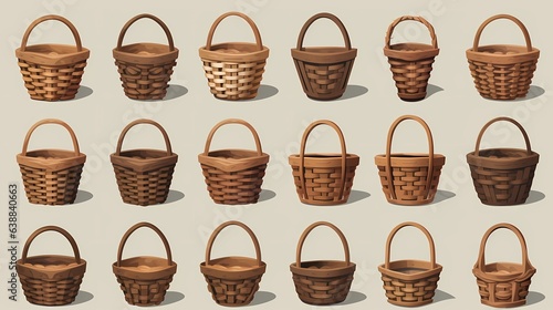 Wicker baskets, grocery wood Picnic baskets for lunch or dinner.Character Design Concept Art Book Illustration Video Game Digital Painting. CG Artwork Background. Generative AI. 