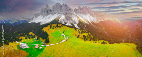 Rifugio delle Odle and dolomites mountains photo