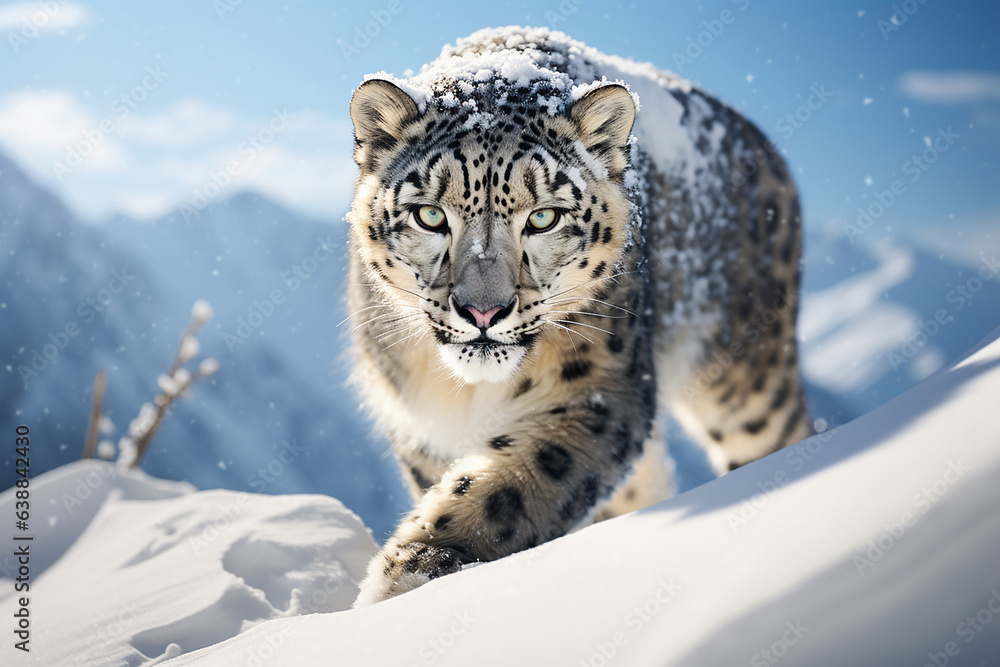 Obraz premium A snow leopard in the mountains