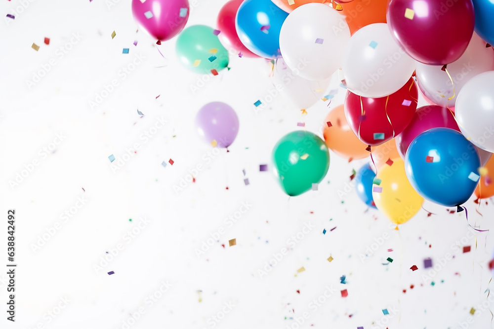 Colorful birthday balloons and confetti Colorful birthday balloons and confetti