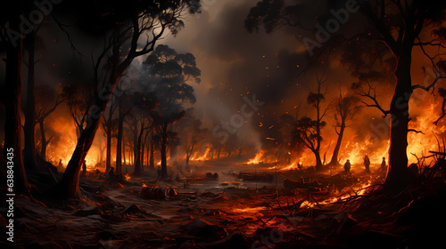 a wildfire raging through a forest © Asep