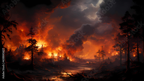 a wildfire raging through a forest © Asep