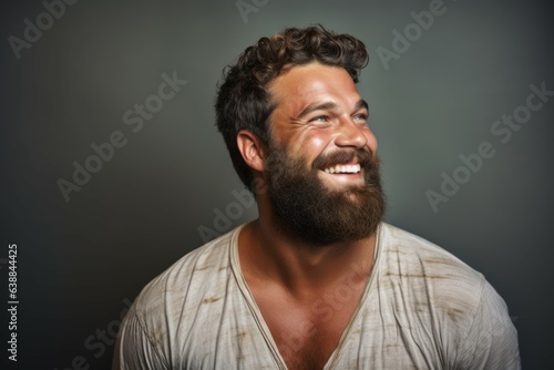 Bearded happy man arms. Generate Ai