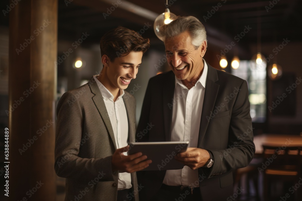 Fototapeta premium Male teacher talking explain student. Generate Ai