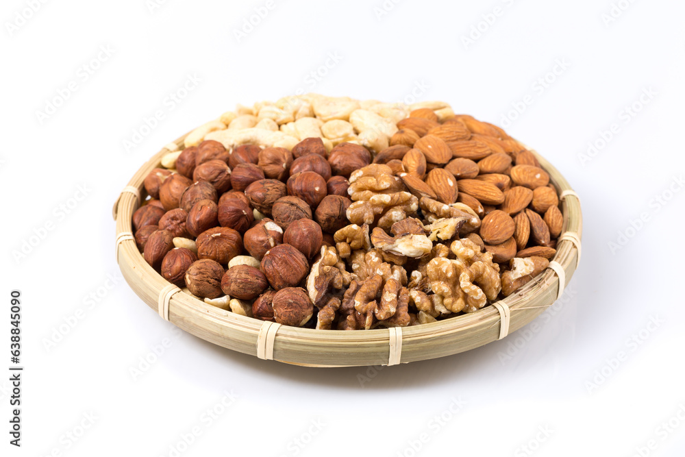 Set of nuts in basket