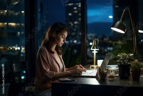 Night time productivity businesswoman. Generate Ai