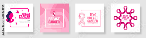 breast cancer awareness month social media post banner template set celebrated in October. Holiday concept. background, banner, placard, card, and poster design template with ribbon and text.