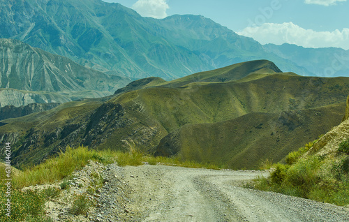 Mountain plateau, road to Kazarman,  Kyrgyzstan photo