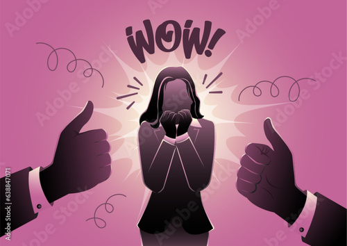 Overjoyed businesswoman triumph with success or win