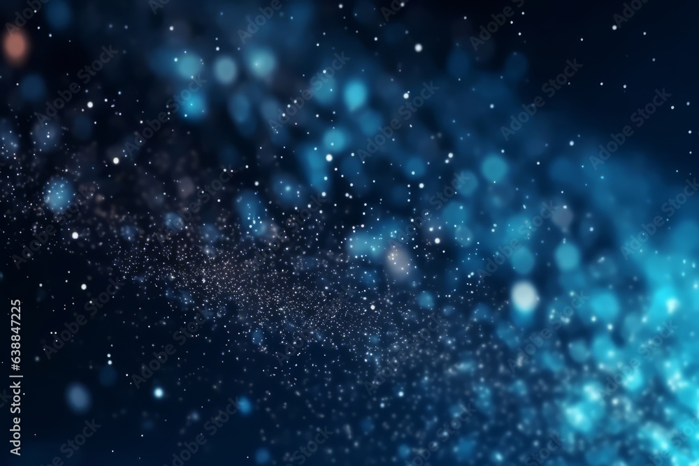 Fototapeta premium Glitter sparkle shiny bokeh background. Particles on dark background in space.