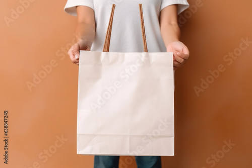 bag woman market buy bag shopping fashion white layout shopping purchase template. Generative AI.