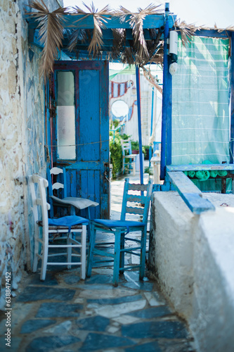 interior of the fish restaurant in color of blue © Julia Qazeder