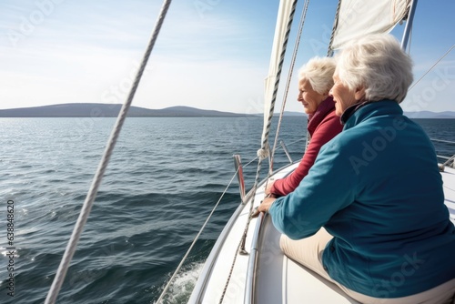 rearview shot of a senior woman sailing with an instructor on the water