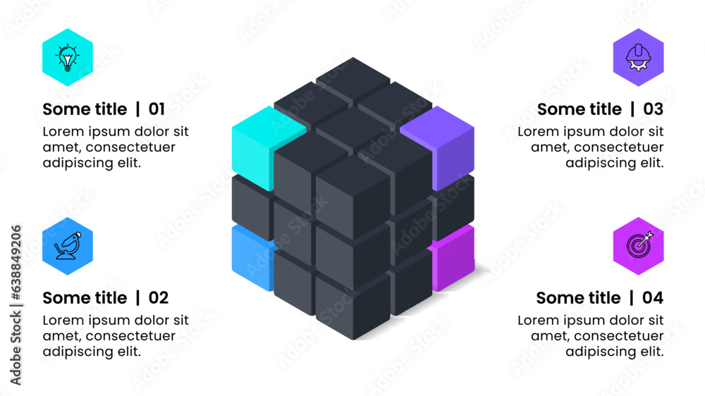 Infographic template. Isometric cube with 4 steps and icons